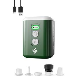 Portable Air Pump for Inflatables - Rechargeable Electric Air Mattress Pump with 1600 mAh Battery & Camping Light, 5 Nozzles for Vacuum Storage Bags, Swimming Rings, Pool Floats