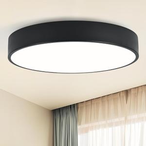 18 Inch Modern Flush Mount Ceiling Light, 4-Lights Black Round Light Fixture, Minimalistic Ceiling Lamp Fixture for Bedroom Laundry Room Bathroom Living Room