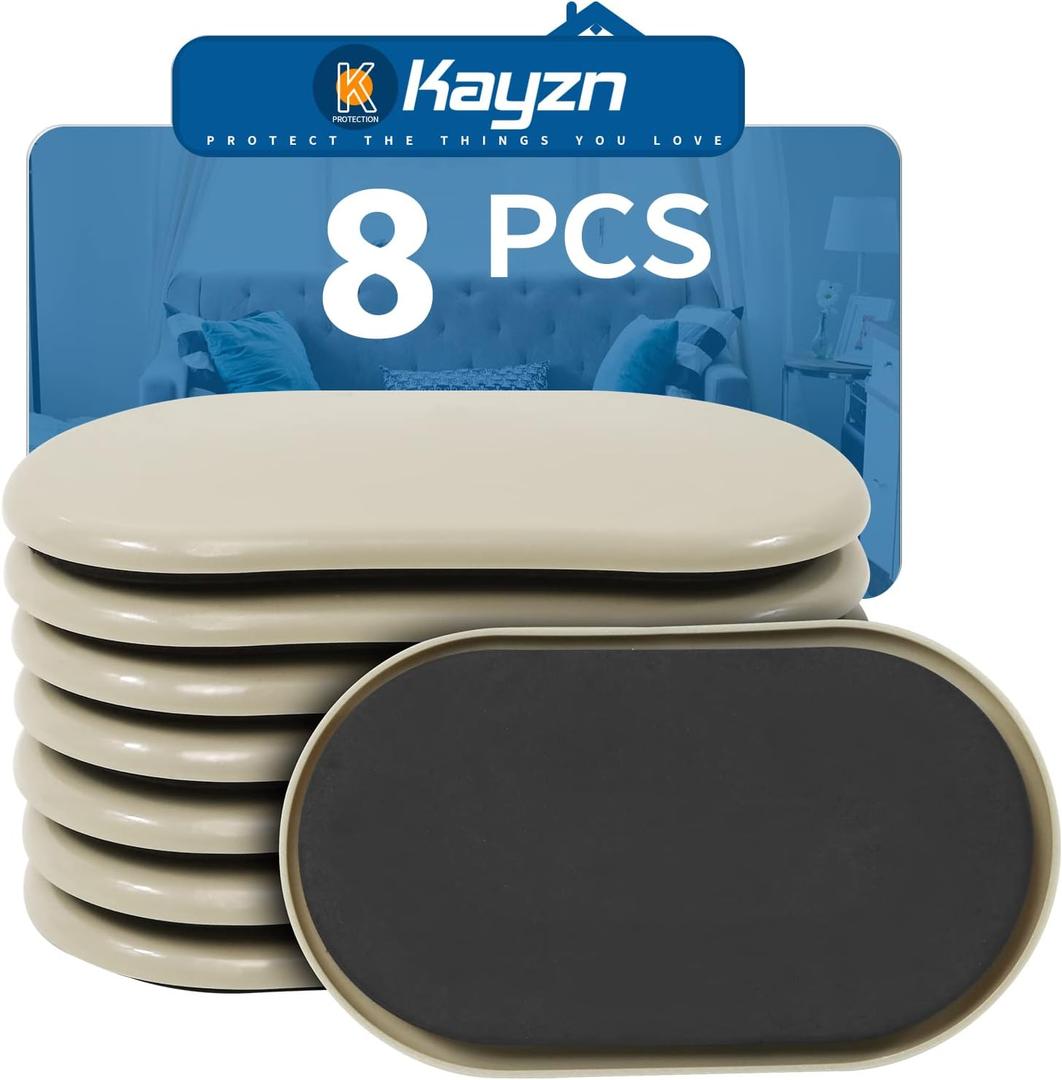 Furniture Slider, 3-1/2" x 6" Oval Heavy-Duty Furniture Movers, Reusable Carpet Sliders for Furniture, Heavy Furniture Moving Pads Moving Sliders - Protect The Surface of The Carpet (8 Pack) (Beige)