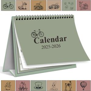 2 x Gannyfer 2026 Desk Calendar, Small Standing Flip Desk Calendar, Use Now to Dec 2026, 18-Month Simplicity Desktop Calendar for Home, School, Office, 6" x 8", Green (3 Stickers Included)