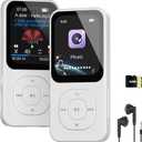 64GB MP3 Player with Bluetooth 5.3, 30 Hrs Playtime, HD Screen Portable Music Player for Sports, Built-in Speaker, FM Radio, Voice Recorder, E-Book, Sleep Timer, Expandable Up to 256GB (White)