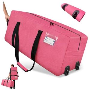 2 Wheels 2 Pack 92L Moving Bags Heavy Duty Extra Large, 29"*14"*14" Clothes Storage Totes with Backpack Straps & Strong Handles, Foldable Waterproof Packing Bags, Alternative to Moving Box (Pink)