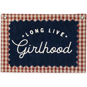 SJDFCSA Long Live Girlhood Banner Canvas Wall Hanging, Baby Girl Nursery Decor Wall Art, Retro Preppy Red Plaid Wall Decor Hanging Banner Flag for Kids Girls Toddler Room Bedroom Playroom, 30x20 Inch