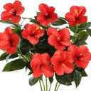 Hotop 3 Pack Artificial Hibiscus Plants 3313 in Realistic Silk & Plastic Tropical Bouquets, Lifelike Blooms with Bendable Stem for Home Living Room Wedding Restaurant Patio Event Decor (Red)