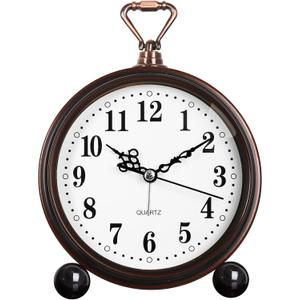 RODH Battery Alarm Clock, Night Light, Vintage Hangable Super Silent Non Ticking Analog Table Clock for Bedroom Bedside, Desk, Shelf (Arabic-white)