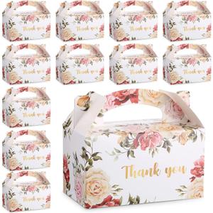 Xinnun 50 Pcs Thank You Treat Boxes Floral Design Gift Boxes Flower Gable Boxes Wedding Party Favor Boxes for Tea Party