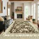 Brown Floral Print Area Rugs for Bedroom Living Room Boho Farmhouse Country Rustic Dining Room Carpet Soft Washable Rugs Non Slip Floor Covering for Nursery Playroom 10x14