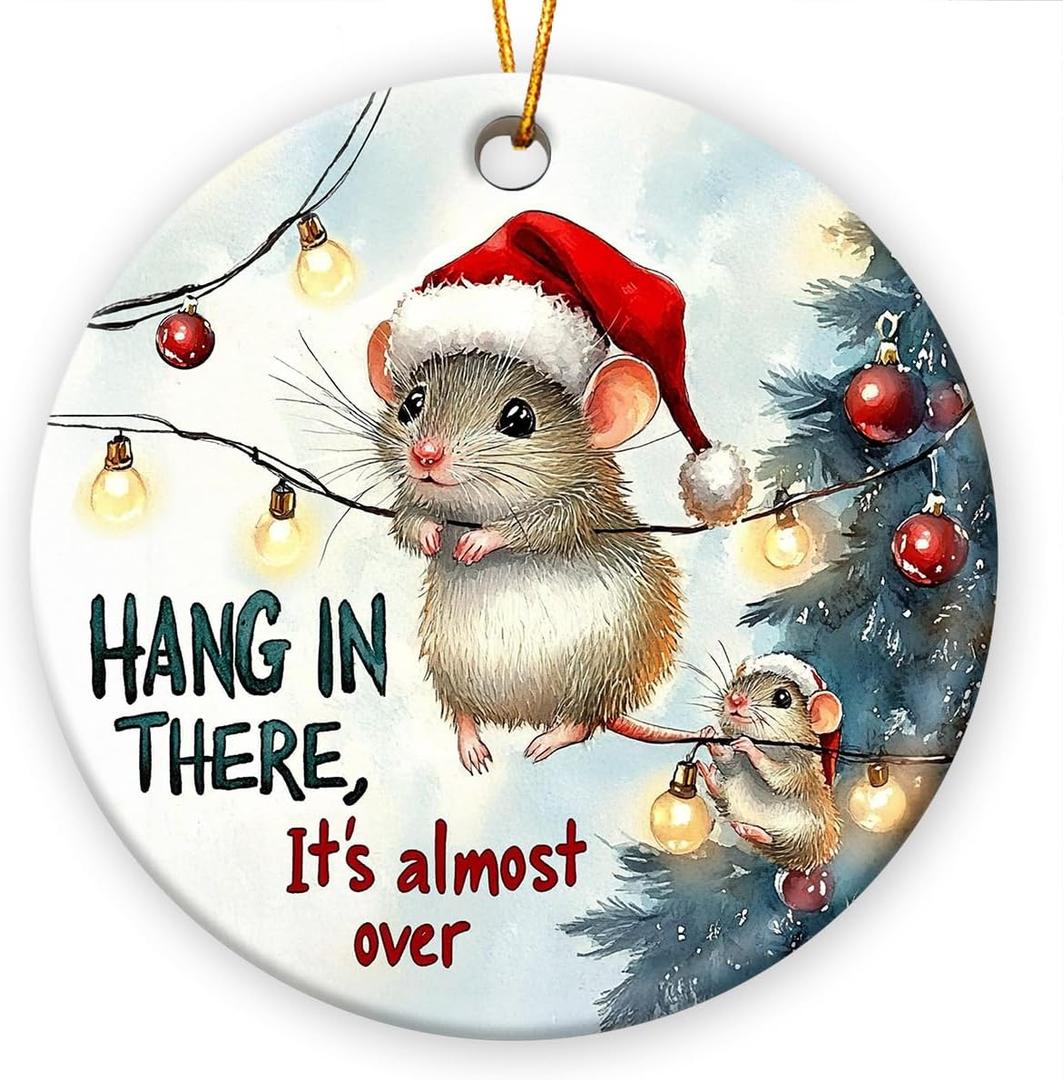 Mouse Christmas Ornaments 2025, Double Side Ceramic Ornament for Christmas Decorations, Cute Mouse Gifts for Animal Lovers, Friends, Family, Rat Animal Ornaments for Holiday Hanging Decor
