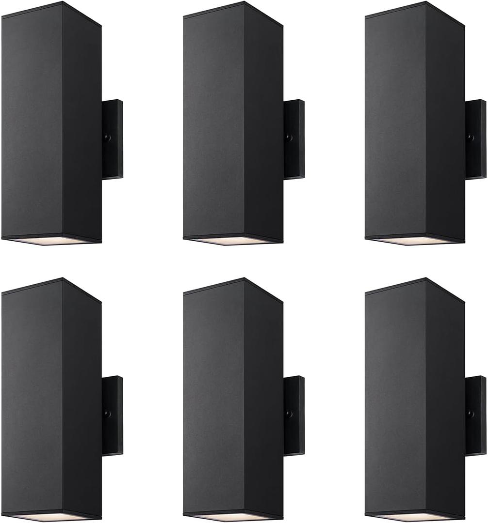 mirrea 12" Modern Outdoor Porch Light in 2 Lights, Matte Black, 6 Pack