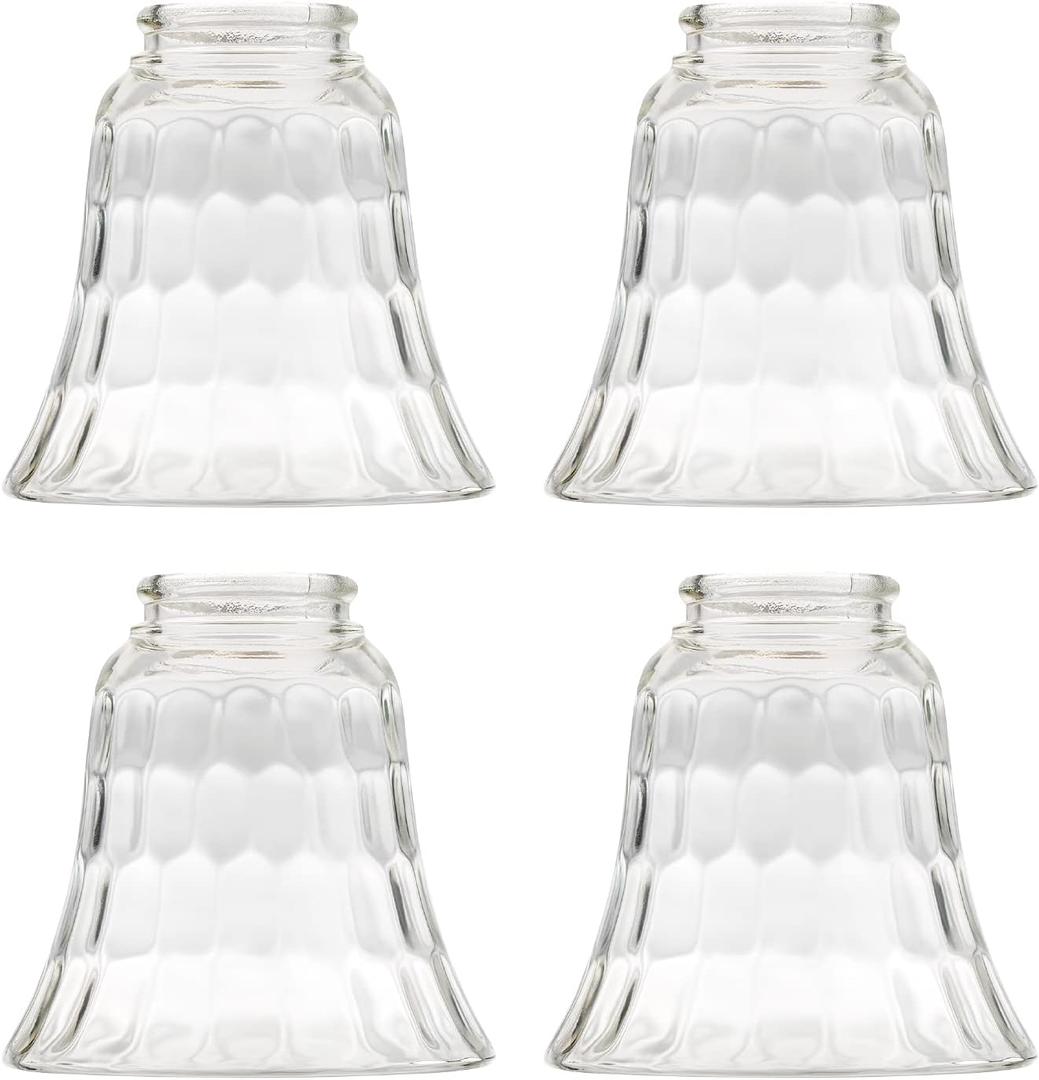 Ceiling Fan Light Covers, Glass Replacement Shades for Ceiling Fans, and Light Fixtures, Bell Shape Clear Glass with Decorative Hammered Finish. Hight 4.75" - Width 4.9" - Opening Fitter Size 2.25".