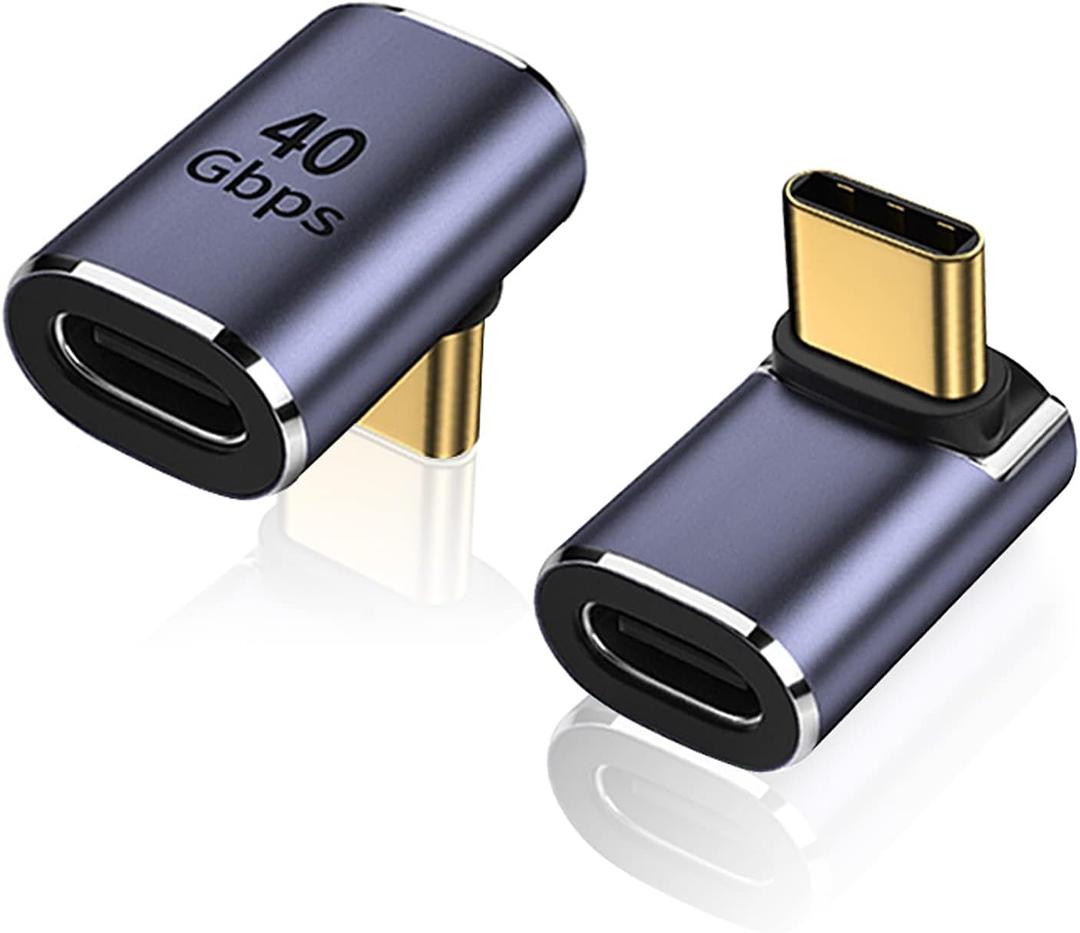 AreMe 90 Degree USB-C Male to Female Adapter, 2 Pack Right Angle 100W Type-C Adapter Extender for Steam Deck, ROG Ally, Switch, Notebook Computers, Tablet and Mobile Phones (Metallic Purple)
