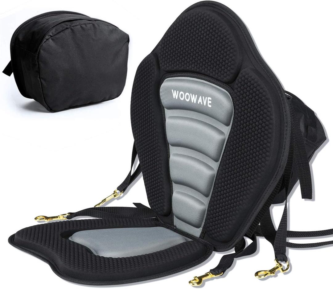 WOOWAVE Kayak Seat Padded Deluxe Paddleboard Seat Adjustable Boat Seat Cushioned Fishing Seat High Back Comfortable Backrest Support for Universal Sit (1 Pack Black/Gray)