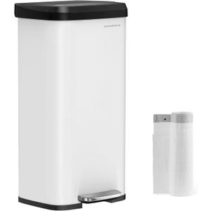 SONGMICS Kitchen Trash Can, 18-Gallon Stainless Steel Garbage Can, with Stay-Open Lid and Step-on Pedal, Soft Closure, Tall, Large and Space-Saving, White and Black ULTB520W68 SONGMICS Kitchen Trash Can, 18-Gallon Stainless Steel Garbage Can, with Stay-Open Lid and Step-on Pedal, Soft Closure, Tall, Large and Space-Saving, White and Black ULTB520W68