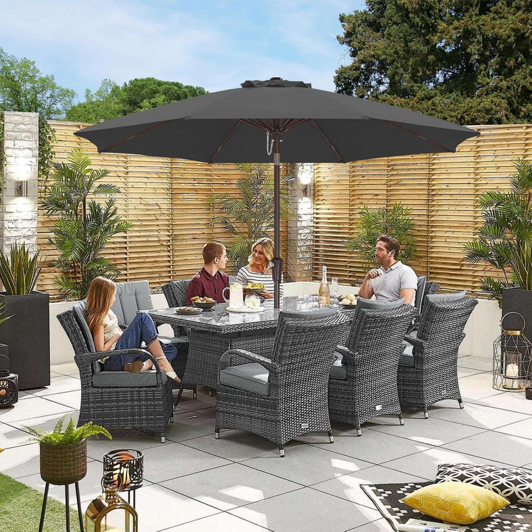 ABCCANOPY 9FT Outdoor Patio Umbrella, 8 Ribs Table Umbrella w/Crank for Easy Set Up, Suitable for Garden, Lawn, Deck & Backyard (Dark Gray)