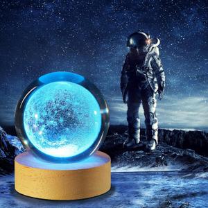 3D Moon Crystal Ball Night Light with Stand, Clear Glass Ball Light, 3.07 inch Crystal Lamp 16 Color Changing Night Light for Bedroom Decor, Ideal Birthday Gift for Teens Boys and Girls