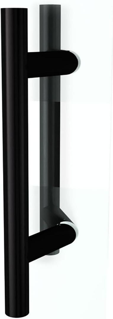 12" Round Offset Barn Door Handle Double Sided Stainless Steel, French Push Pull Door Handle Matte Black, Long Sliding Home Handle