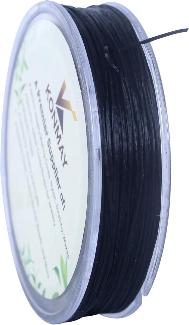 KONMAY 1 Rolls 0.4mm Flat Stretchy Bracelet String, 65 Yards Black Elastic Weaving Thread Cord for Jewelry Making, Beading, Wig Braiding (Flat 0.4mm)