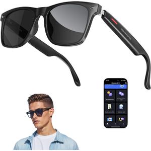 AI Smart Glasses for Men and Women, Bluetooth Translation Sunglasses with 164 Languages, Open Ear Audio with Mic & Speakers, Hands-Free Calls, UV Protection & Anti-Blue Light, Touch Control (Black)