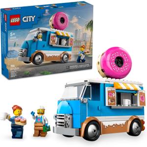 LEGO City Donut Truck Toy - Building Toy for Kids, Boys and Girls, Ages 5+ - Gift for Birthdays - Mobile Donut Stand W/ 2 Minifigures & Other Accessories - 60452