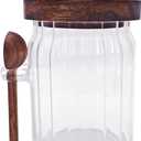 Coriario 20 OZ Glass Jar with Airtight Lid Spoon Ribbed Glass Candy Jars Wooden Handle Lids Wide Mouth Glass Coffee Storage Canister for Food Kitchen Sugar Cookie Tea Decorative