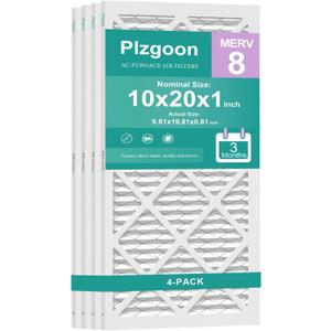 10x20x1 Air Filter MERV 8 MPR 600 (4 Pack) Pleated HVAC Furnace Filters for Home Air Conditioner AC Heating System (Exact Dimensions: 9.75"L x 19.75"W x 0.75"Th)