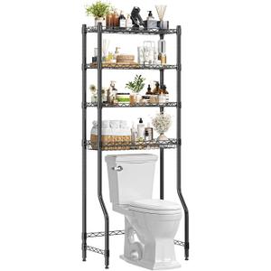 Simple Trending 4 Tier Over The Toilet Storage Rack, Bathroom Organizers and Storage Over Toilet with Adjustable Shelf and Basket, (Black)