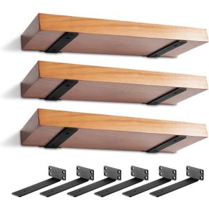 6 Pack Heavy Duty Shelf Brackets 6 inch, Floating Shelf Brackets(1/5-Thick), L-Shaped Wall Shelf Bracket Hidden & Decorative Shelf Bracket Black