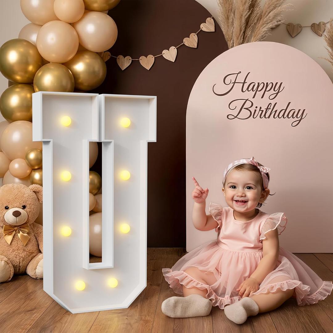 2.3FT Light up Letters, Large Marquee Letters U, 2.3 Feet Tall Big Sign U with Warm White Light for Birthday Wedding Proposal Engagement Graduation Party Backdrop Decorations