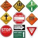 Frienda 10 Pcs Christian Road Sign VBS Road Trip Decorations Paper Religious Bulletin Board Cutouts Construction Party for Halloween Trunk or Treat Classroom Bible Sunday School Church Decor