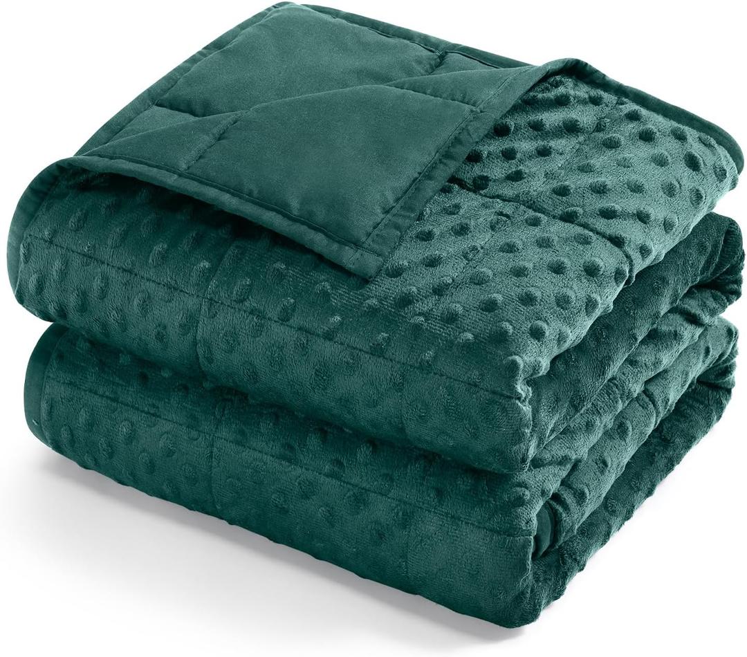 Kivik Cooling Weighted Blanket for Adults, 15 lbs Breathable Minky Dot Heavy Throw Blankets, Ultra Soft Weighted Comforter, Machine Washable, 60"x80" Queen, Dark Green