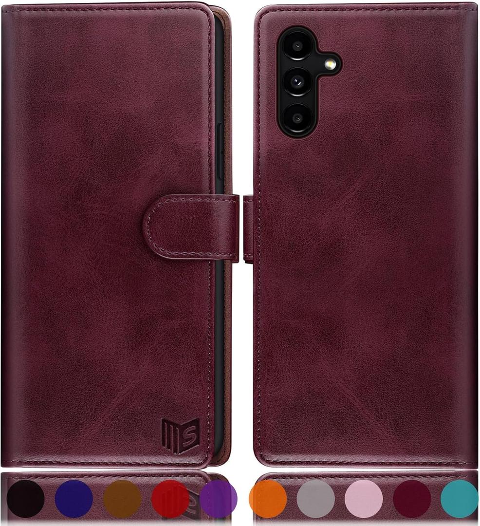 2 x SUANPOT for Samsung Galaxy A35 5G Wallet case with RFID Blocking Credit Card Holder,Flip Book PU Leather Protective Cover Women Men for Samsung A35 Phone case Wine Red