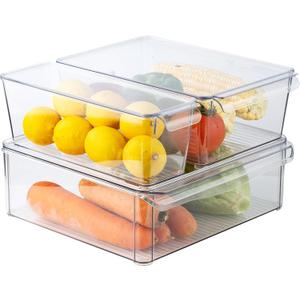 SIMPLEMADE Clear Refrigerator Organizer Bins - Clear Bins for Fridge, Containers for Fridge and Freezer, Multipurpose Storage for Kitchen, Office, Bathroom, Pack of 3 (Design 2)