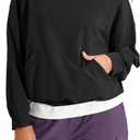 ODODOS Purevibe Cotton Oversized Sweatshirts, Women's Crew Neck Long Sleeve Pullover Tops with Kangaroo Pocket, Black, Medium 