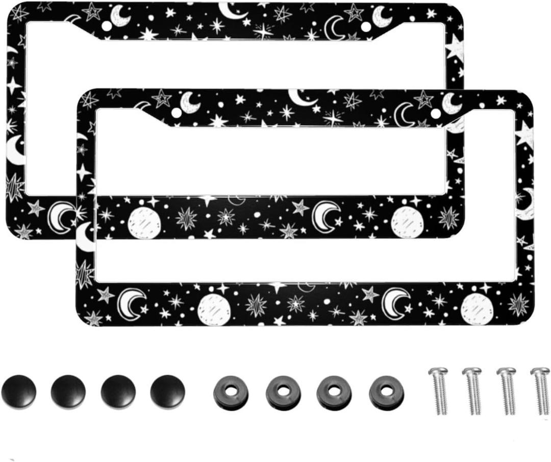 3 x Moon and Star License Plate Frames 2 Pack Aluminum License Plate Holder 2 Hole with Screws (19)