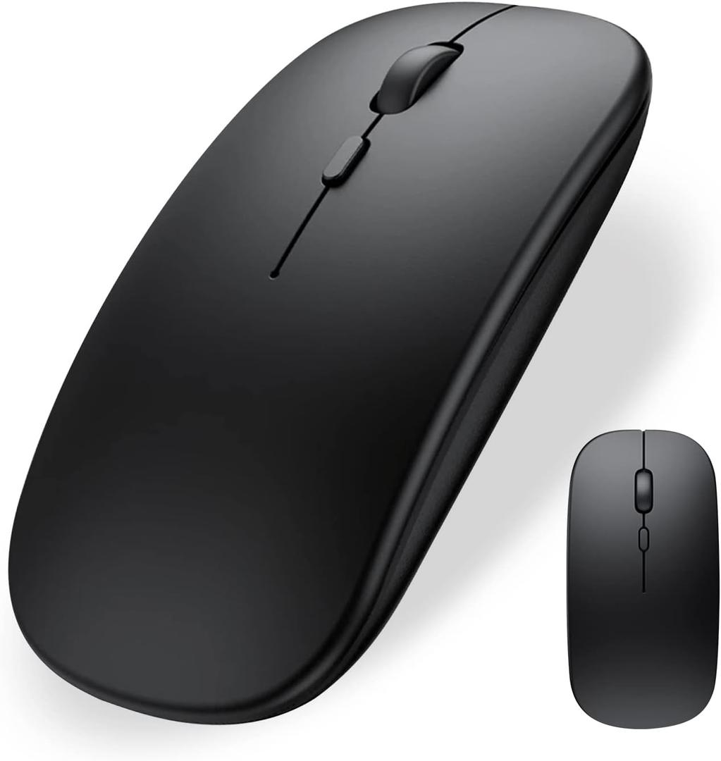 Wireless Bluetooth Mouse for iPad/MacBook Pro/Air/Laptop/pc Rechargeable Silent Mouse Portable Slim for Surface Pro/Lenovo/Samsung Tablet (Black)