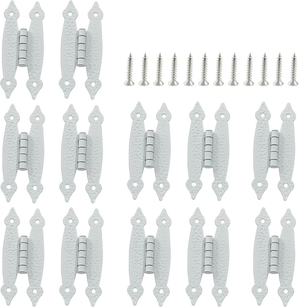 Murtenze 12 Pack 3.5 Inch White Antique H Hinges Cold Rolled Steel Cabinet Hinge Flat Hinges Flush Mount Door Hinges Decorative Hinges for Cabinet Drawer Jewelry Box