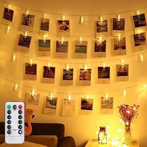 LED Photo Clip Remote Starry Lights, 30 Fairy Twinkle Lights, Wedding Party Home Decor for Hanging Photos, Cards and Artwork (10 Feet, Warm White) (30, Warm White with Remote)