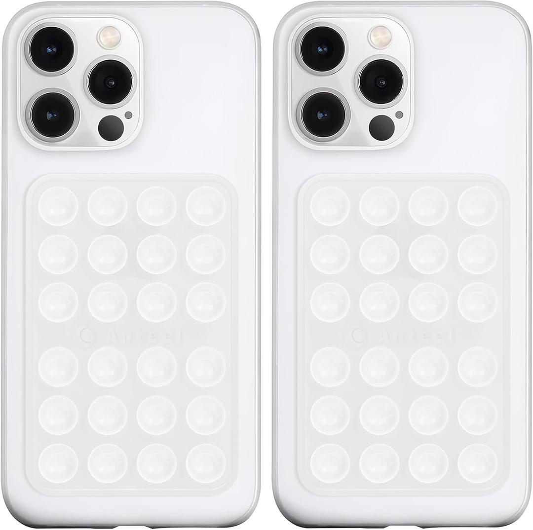 Anteel 2 Pack Silicone Suction Phone Case Adhesive Mount, Upgraded Thickened and Enhanced Suction Power Sticky Phone Grip, Hands-Free Sticky Phone Holder, 2.28"x3.46" (Translucent)