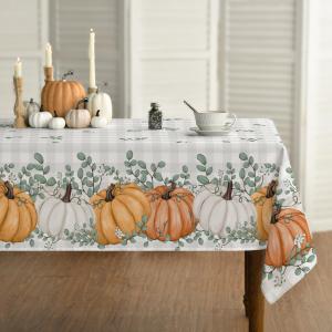 Horaldaily Fall Tablecloth 60x104 Inch Rectangular, Thanksgiving Autumn Harvest Orange Pumpkin Buffalo Plaid Table Cover for Party Picnic Dinner Decor
