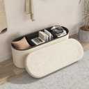 GLAXYFUR Oval Storage Ottoman Bench, Sherpa Foot Rest, 43 Inch Folding Chest for Living Room, Bedroom, White