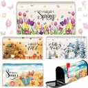 Dispowreath 4 Pcs Mailbox Covers Magnetic Standard Size 18 x 21 Inch Hello Spring Summer Autumn Winter Magnetic Mailbox Covers Wraps for Holiday Christmas Garden Yard Home(Romantic Style) (Beach)