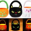 3 Pcs Halloween Baskets Plush Glow in The Dark Candy Bucket Bag Toys Ghost Pumpkin Black Cat Glow Candy Tote Plush Toy for Halloween Party Favors Gifts