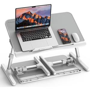 Adjustable Laptop Stand for Bed, Potuopy Leather Laptop Desk Bed with Foldable Legs, Portable Bed Table Tray Tray on Couch Floor Bed for Writing Eating Drawing Working, Grey (21.65"*13")