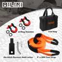 Offroad Recovery Strap Kit, 3" x 30ft Tow Strap+ Shackle Hitch Receiver 2 inch 42000 Lbs+D Ring Shackles+Bag, 4x4 Winching Accessories