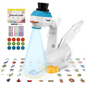 MFEESYOB Swan Drawing Projector for Kids, Tracing and Drawing Projector for Kids with Cute Swan Look, Smart Art Sketcher Projector with 96 Stencils, Toddler Toys for Girls Boys 3+, White