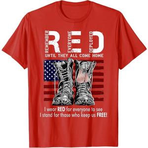 On Friday We Wear Red Military R.E.D Friday Military Remember Everyone Deployed Unisex-Adults US Flag T-Shirt Black Small Classic Fit Short Sleeve, S