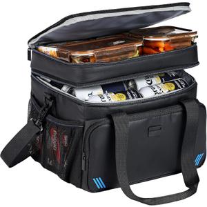 ZEEMO Soft Cooler Bag, Insulated Lunch Box, 19 L Ice Chest, Double Leakproof Layers, Waterproof and Collapsible Case for Work Outdoor Trip, Large Size, Black