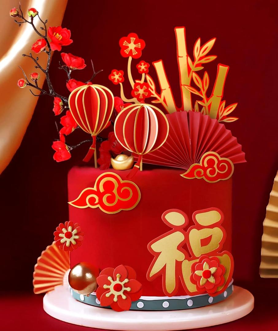 20Pcs Lantern Cake Decoration Chinese Wedding Cake Decoration Chinese Birthday Cake Decoration for Kids Red Cake Decoration Lantern Cake Topper Asian Cake Topper