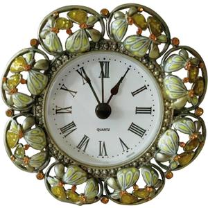 Silent Mini Vintage Analog Table Clock with Hand-Painted Metal Body and Battery Operated Non-Ticking Core for Shelf, Bedroom, Bedside, Desk, Gift Clock