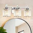 Modern Crystal Bathroom Vanity Light, 3-Lights Bathroom Light Fixtures, Chrome Vanity Light Fixtures over Mirror, Easy Installation & Dimmable Lighting, Crystal Wall Light Fixtures for Bathroom
